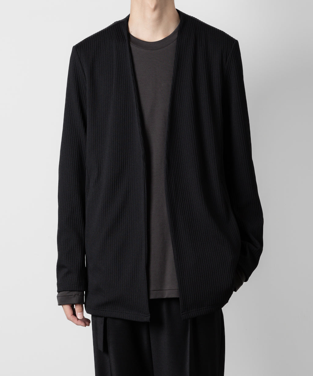 ATTACHMENT アタッチメントのPE STRETCH RIB COLLARLESS CARDIGAN - BLACK 公式通販サイトsession福岡セレクトショップ