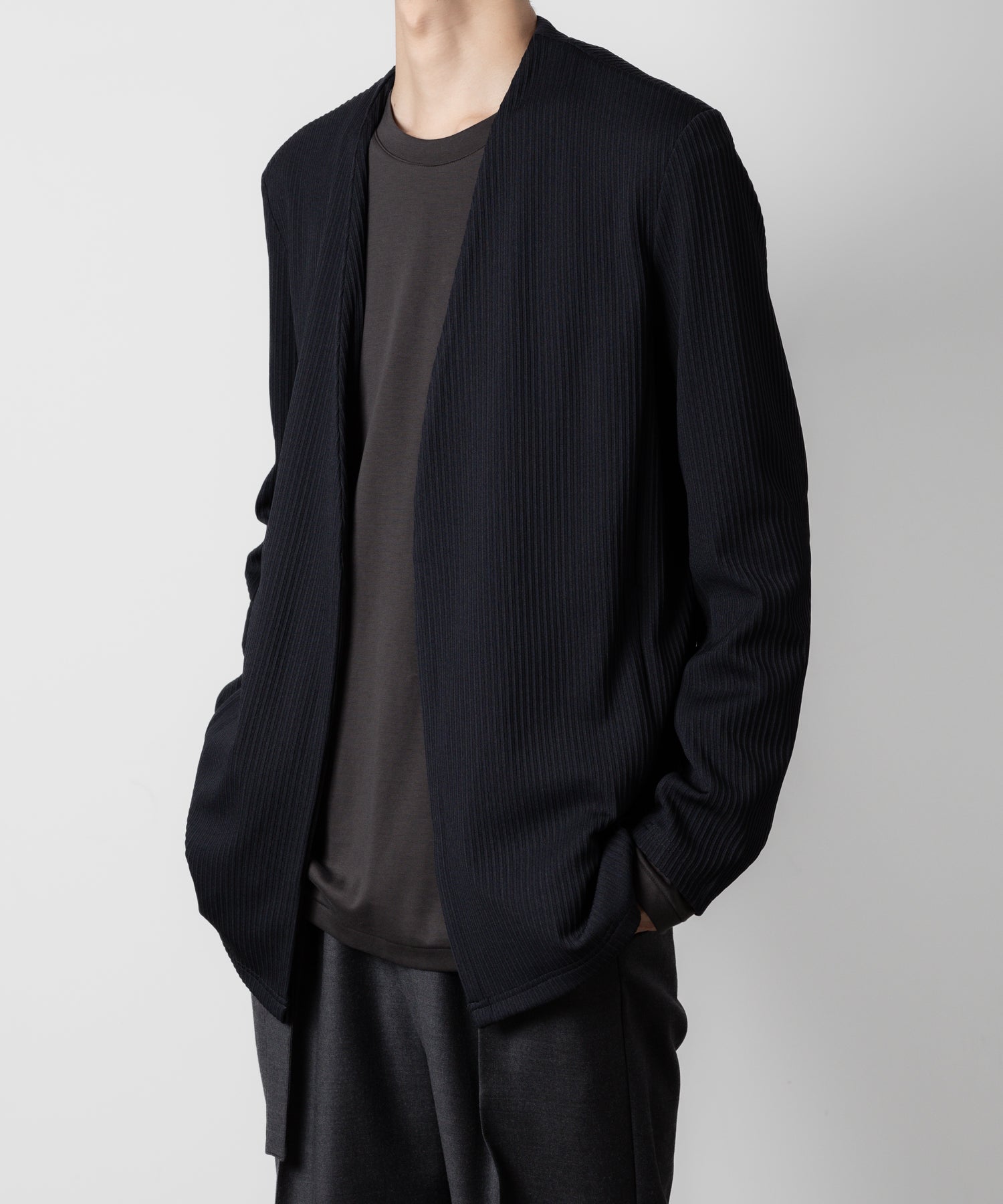 ATTACHMENT アタッチメントのPE STRETCH RIB COLLARLESS CARDIGAN - D.NAVY 公式通販サイトsession福岡セレクトショップ