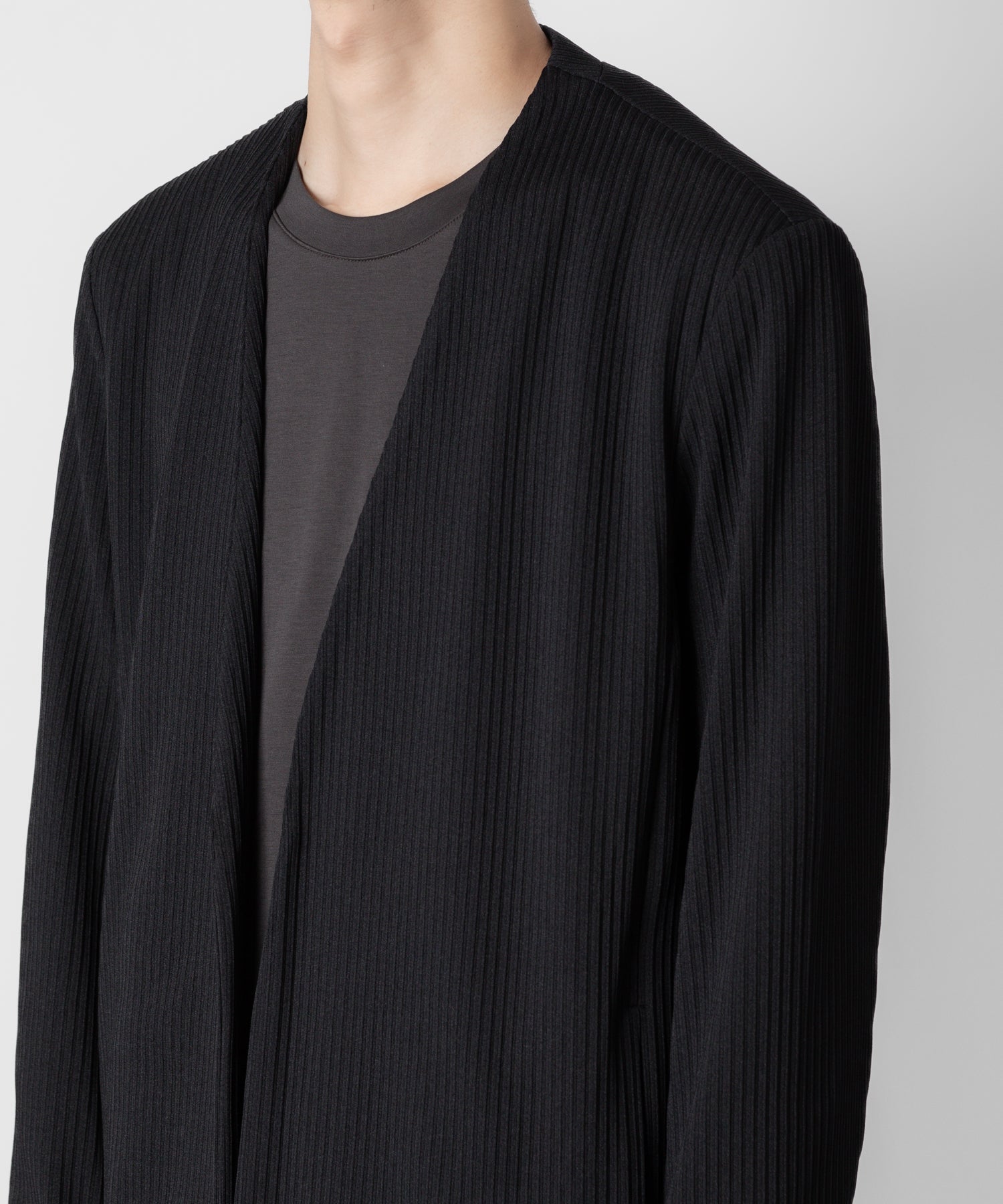 ATTACHMENT アタッチメントのPE STRETCH RIB COLLARLESS CARDIGAN - BLACK 公式通販サイトsession福岡セレクトショップ