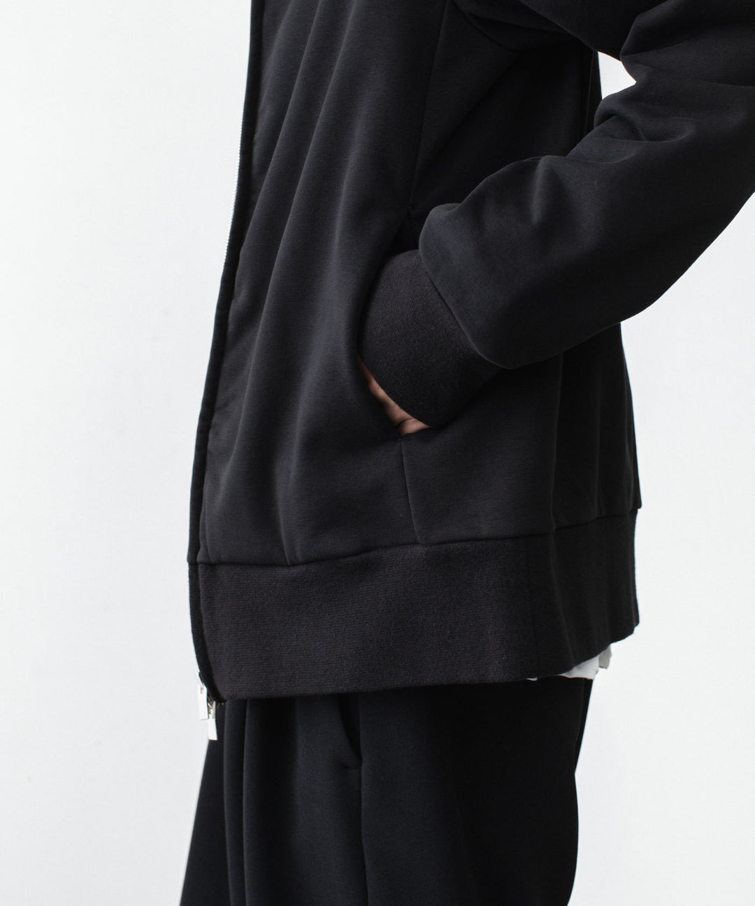 【 ATTACHMENT 】CO STRETCH TERRY ZIP UP HOODIE - BLACK