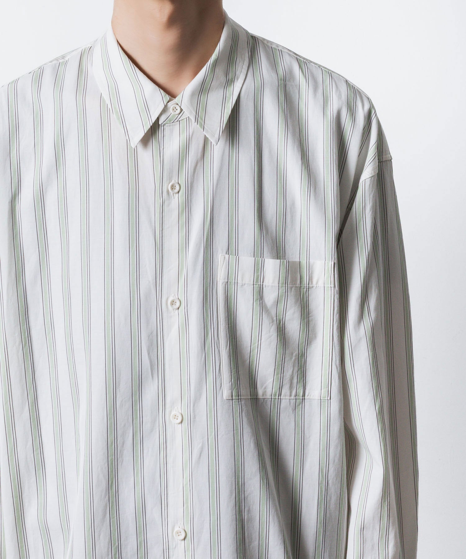 ATTACHMENT アタッチメントのCU/CO STRIPE TWILL L/S SHIRT - S.GREENの公式通販サイトsession福岡セレクトショップ