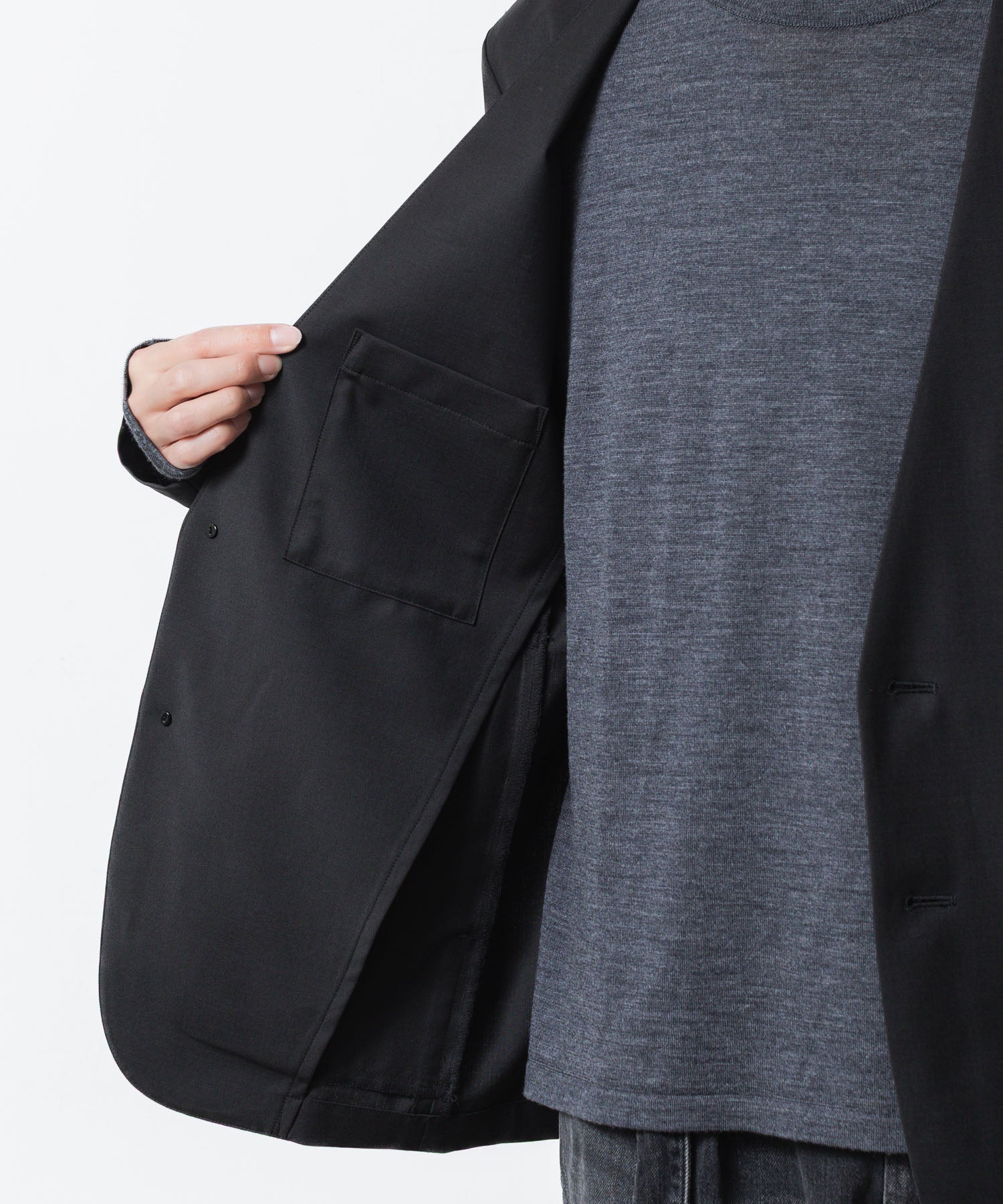 ATTACHMENT アタッチメントの2/80 PE/WO STRETCH TRO COLLARLESS JKT - BLACKの公式通販サイトsession福岡セレクトショップ