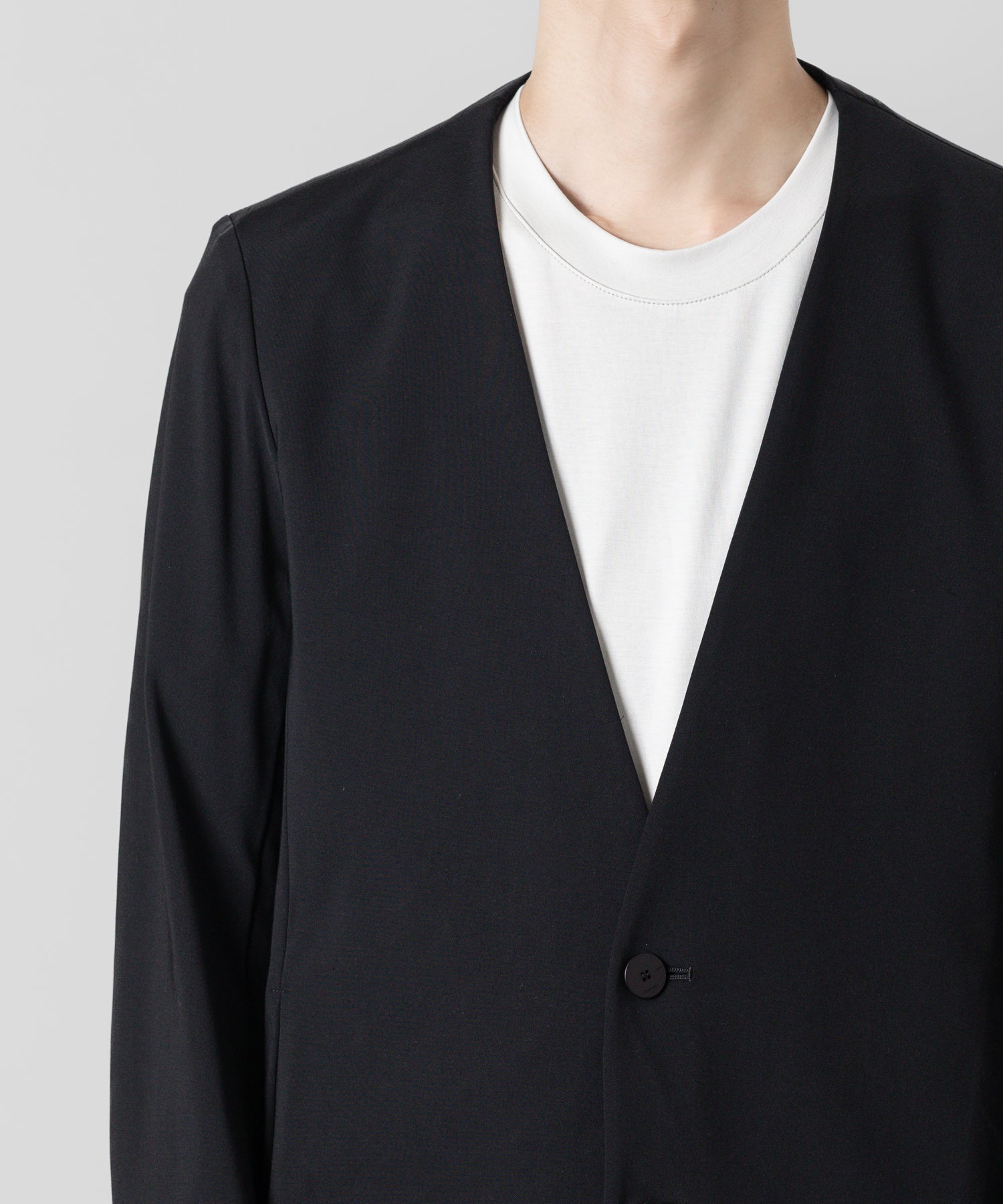 【ATTACHMENT】ATTACHMENT アタッチメントのNY/CO STRETCH JERSEY COLLARLESS JACKET - BLACK 公式通販サイトsession福岡セレクトショップ