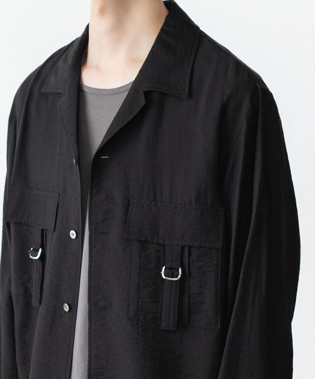 ATTACHMENT アタッチメントのLY/SI LAWN PATCH POCKET OPEN COLLAR L/S SHIRT - BLACKの公式通販サイトsession福岡セレクトショップ