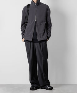 【 ATTACHMENT 】WASHABLE WO/PE STRETCH SAXONY BELTED WIDE TROUSERS - D.GRAY