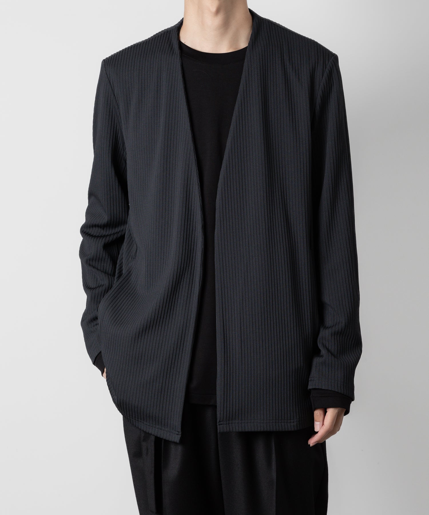 ATTACHMENT アタッチメントのPE STRETCH RIB COLLARLESS CARDIGAN - D.GRAY 公式通販サイトsession福岡セレクトショップ