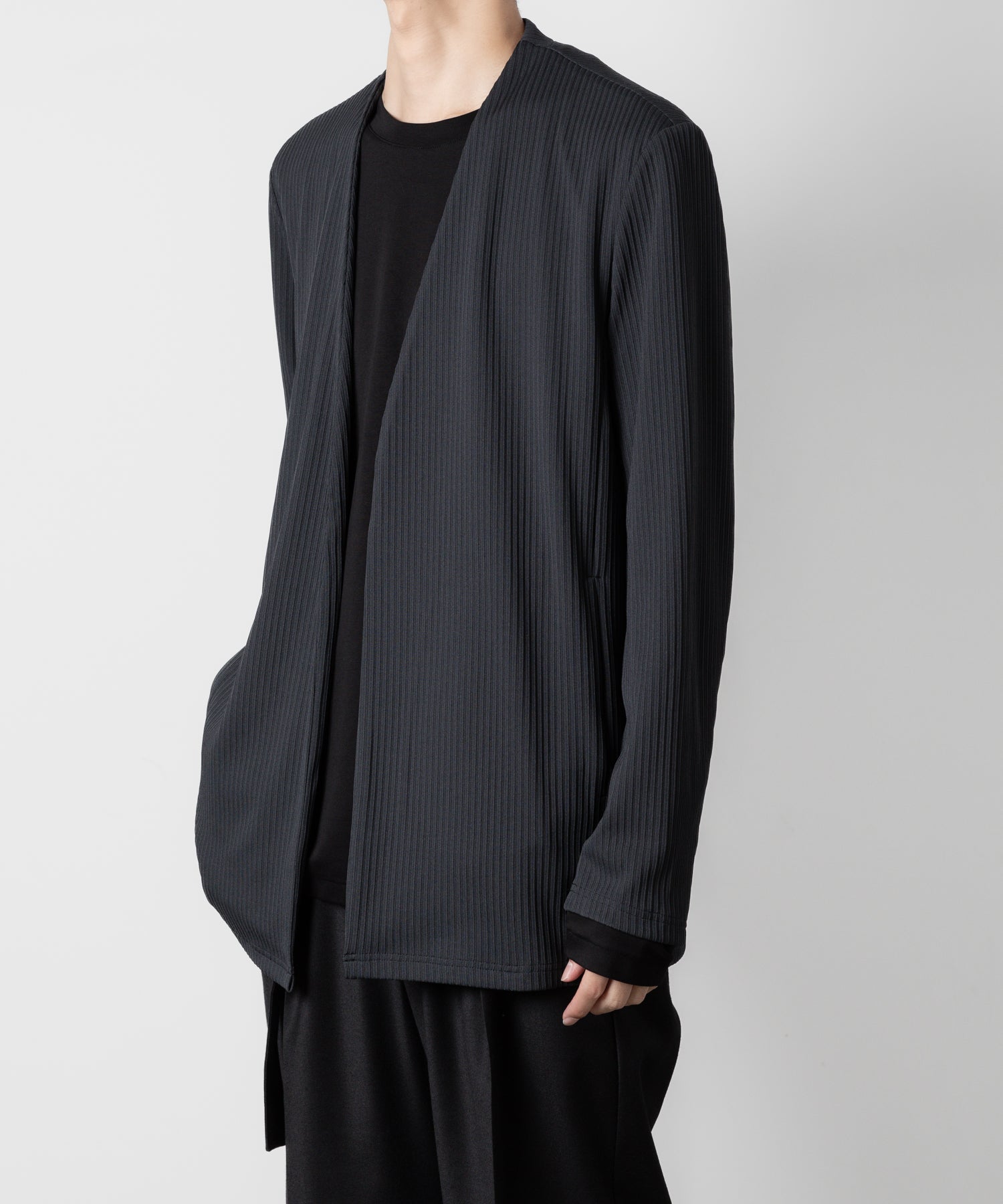 ATTACHMENT アタッチメントのPE STRETCH RIB COLLARLESS CARDIGAN - D.GRAY 公式通販サイトsession福岡セレクトショップ