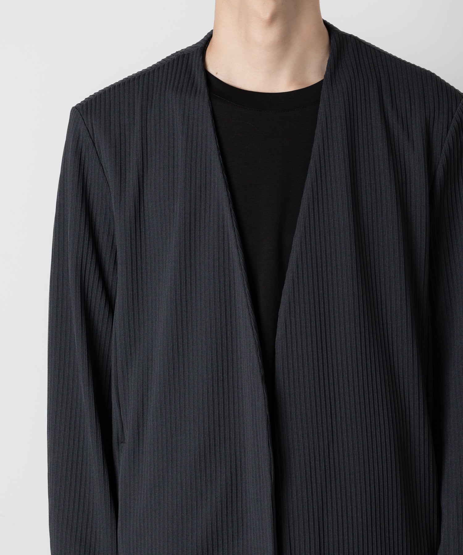 ATTACHMENT アタッチメントのPE STRETCH RIB COLLARLESS CARDIGAN - D.GRAY 公式通販サイトsession福岡セレクトショップ