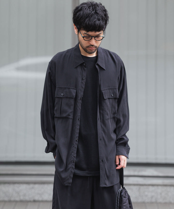 ATTACHMENT アタッチメントのCU/RY FIBRIL TAFFETA PATCH POCKET L/S SHIRT - BLACKの公式通販サイトsession福岡セレクトショップ