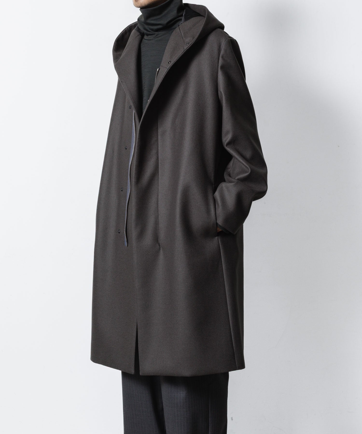 ATTACHMENT / EXCLUSIVE ITEMアタッチメントの2/90 SUPER120S MALTON ZIPUP HOODED COAT - D.GRAYの公式通販サイトsession福岡セレクトショップ