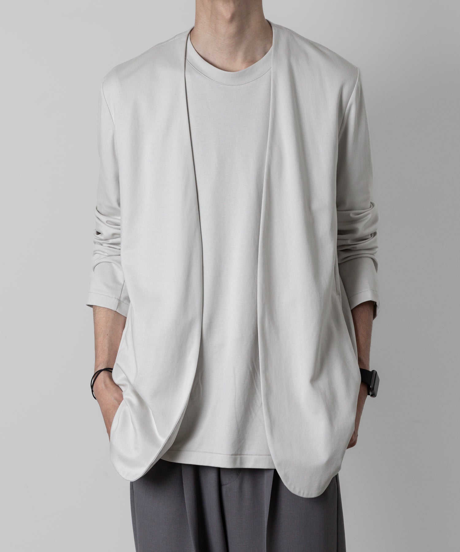 【ATTACHMENT】ATTACHMENT アタッチメントのCOTTON DOUBLE FACE COLLARLESS CARDIGAN - L.GRAY 公式通販サイトsession福岡セレクトショップ