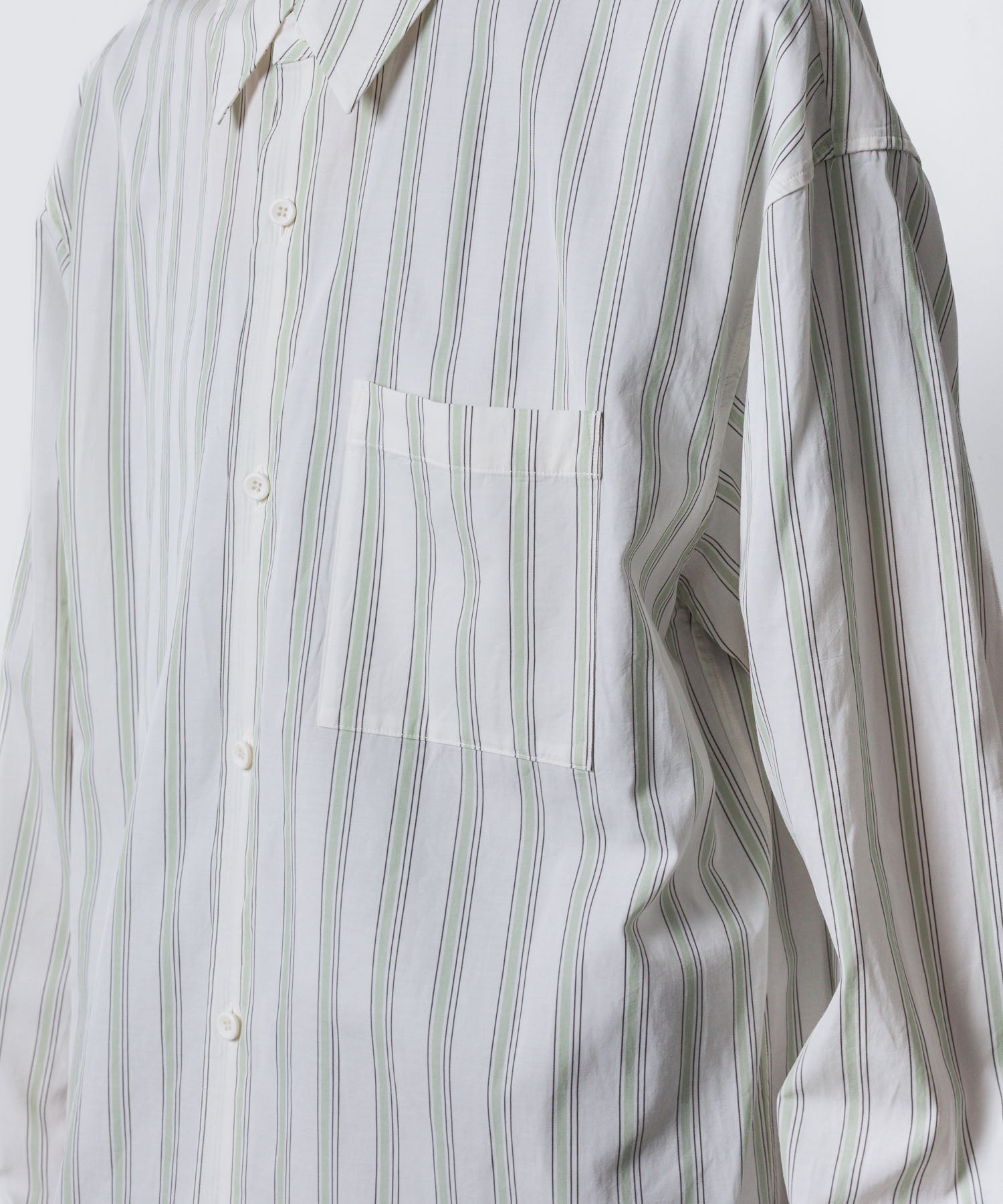 ATTACHMENT アタッチメントのCU/CO STRIPE TWILL L/S SHIRT - S.GREENの公式通販サイトsession福岡セレクトショップ