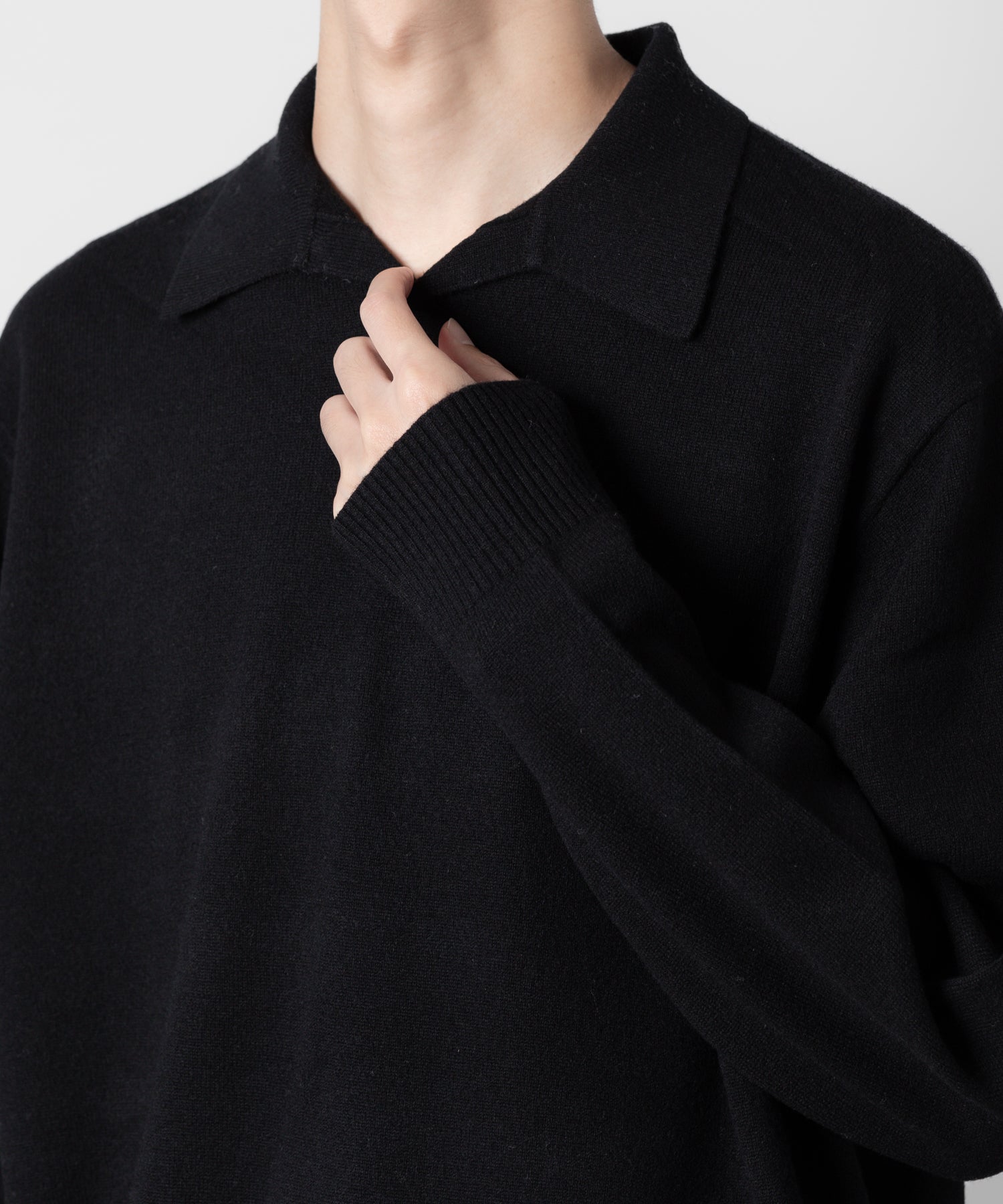 ATTACHMENT アタッチメントのBRITISH WO KNIT POLO  PULLOVER L/S - BLACK 公式通販サイトsession福岡セレクトショップ