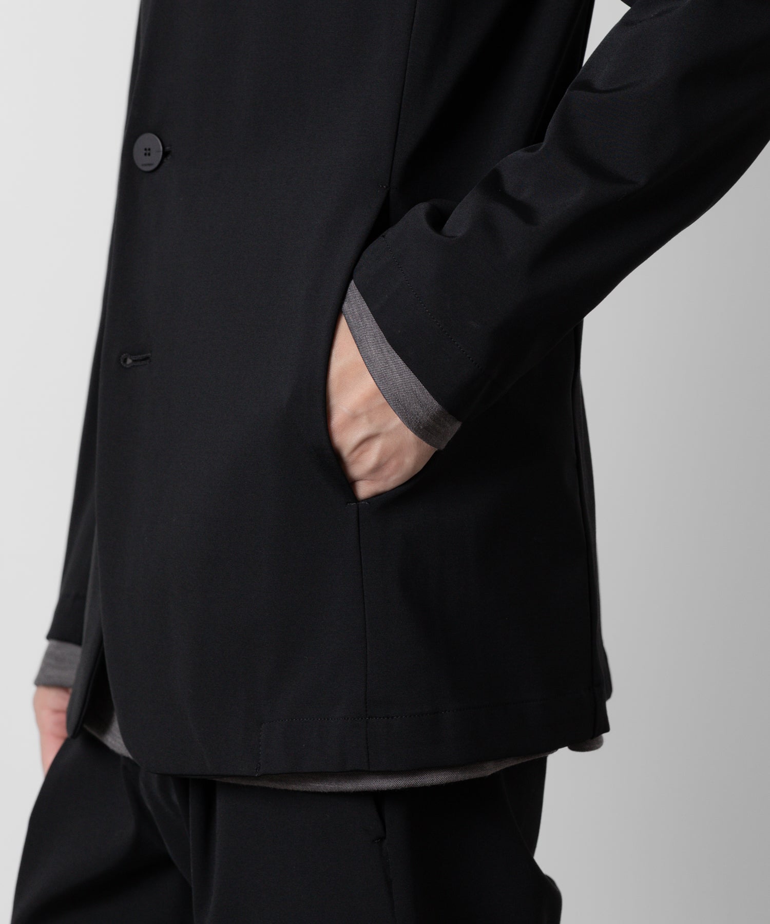 TTACHMENT アタッチメントのNY/CO STRETCH JERSEY COLLARLESS JACKET - BLACK 公式通販サイトsession福岡セレクトショップ