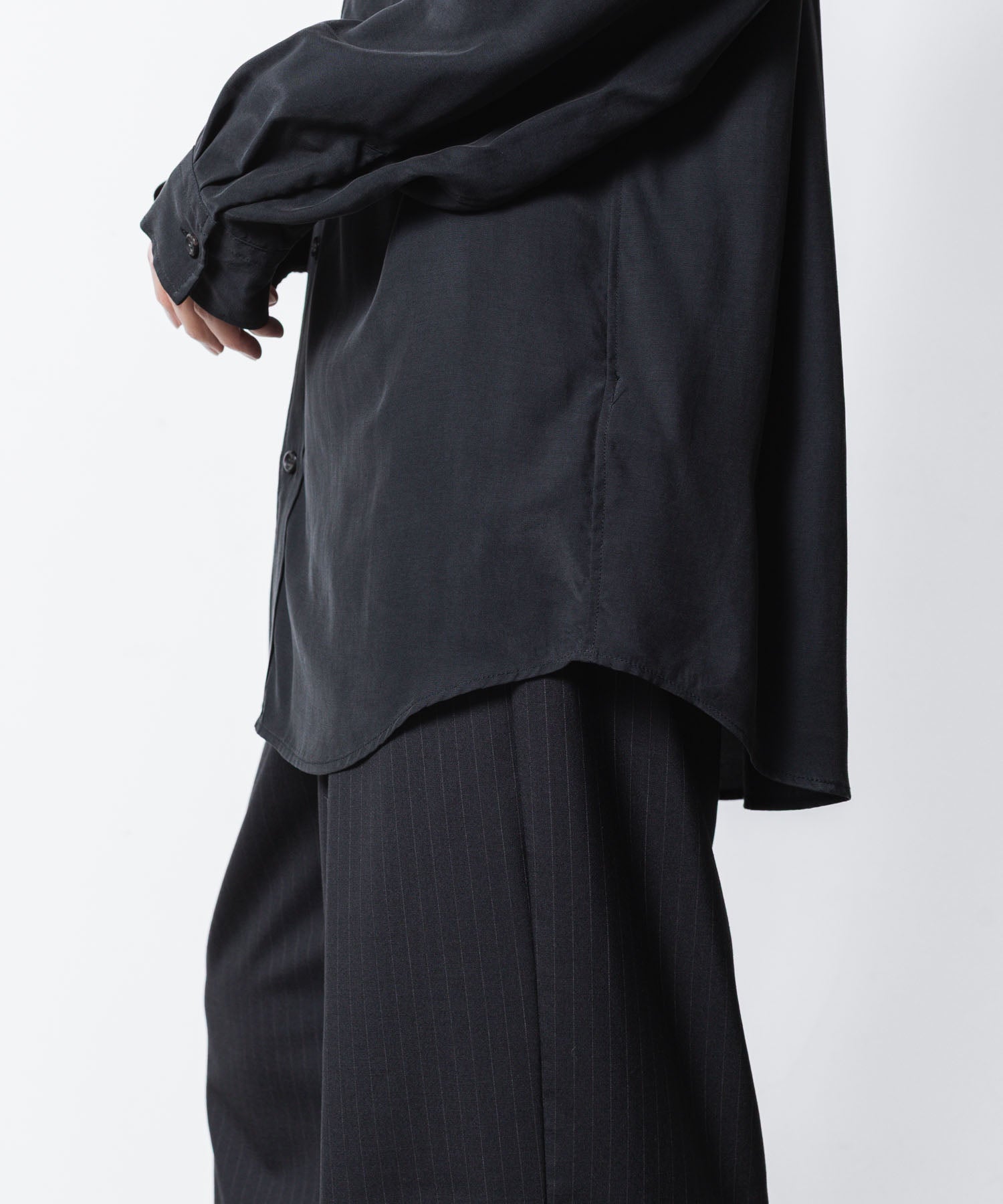 【 ATTACHMENT 】CU/RY FIBRIL TAFFETA PATCH POCKET L/S SHIRT - BLACK