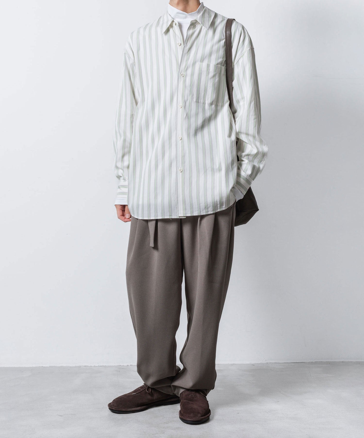 ATTACHMENT アタッチメントのCU/CO STRIPE TWILL L/S SHIRT - S.GREENの公式通販サイトsession福岡セレクトショップ
