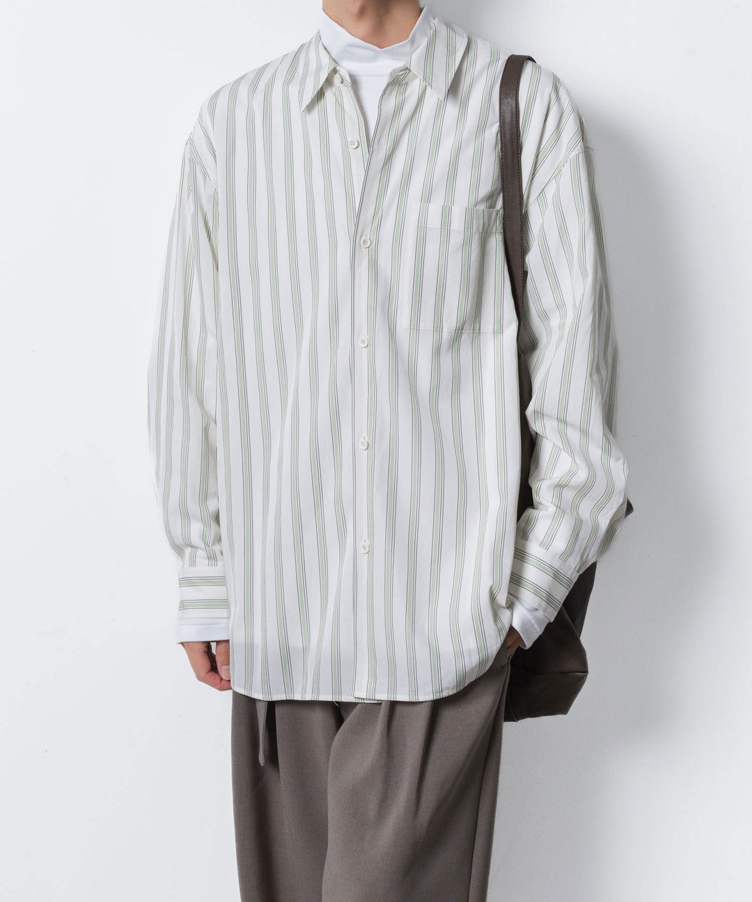 ATTACHMENT アタッチメントのCU/CO STRIPE TWILL L/S SHIRT - S.GREENの公式通販サイトsession福岡セレクトショップ