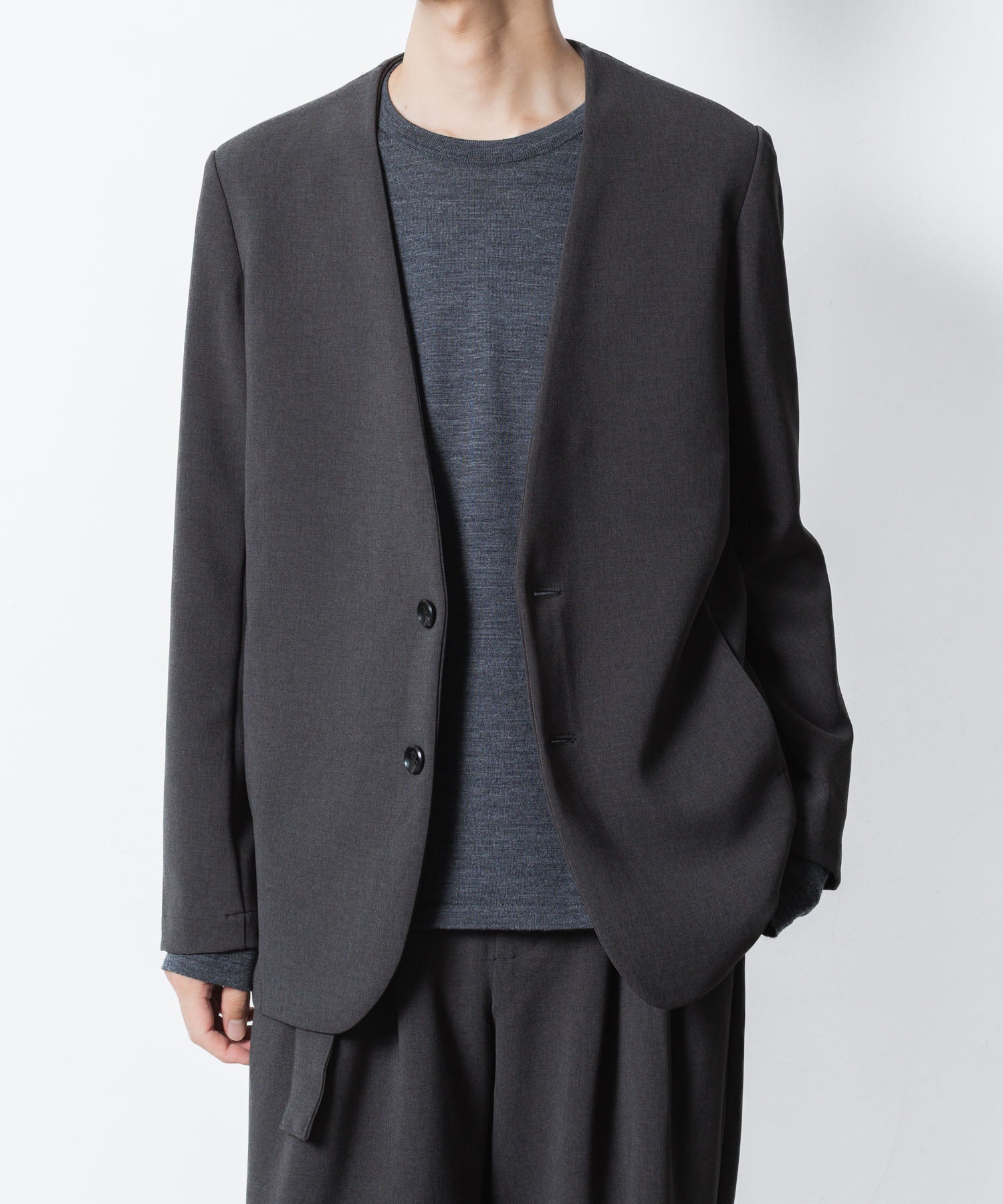 ATTACHMENT アタッチメントのPE STRETCH DOUBLE CLOTH COLLARLESS JKT - X.GRAYの公式通販サイトsession福岡セレクトショップ