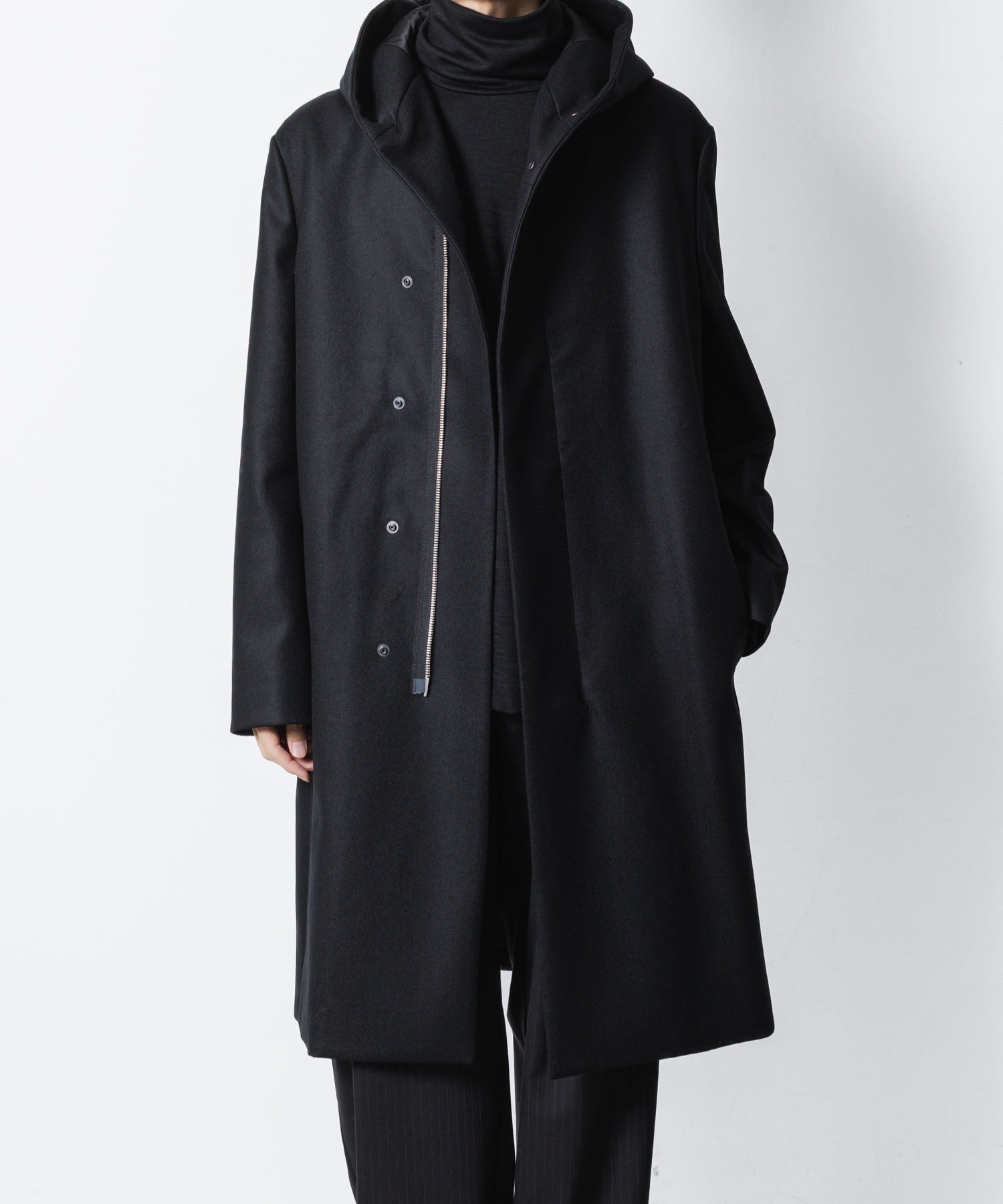 ATTACHMENT / EXCLUSIVE ITEMアタッチメントの2/90 SUPER120S MALTON ZIPUP HOODED COAT - BLACKの公式通販サイトsession福岡セレクトショップ