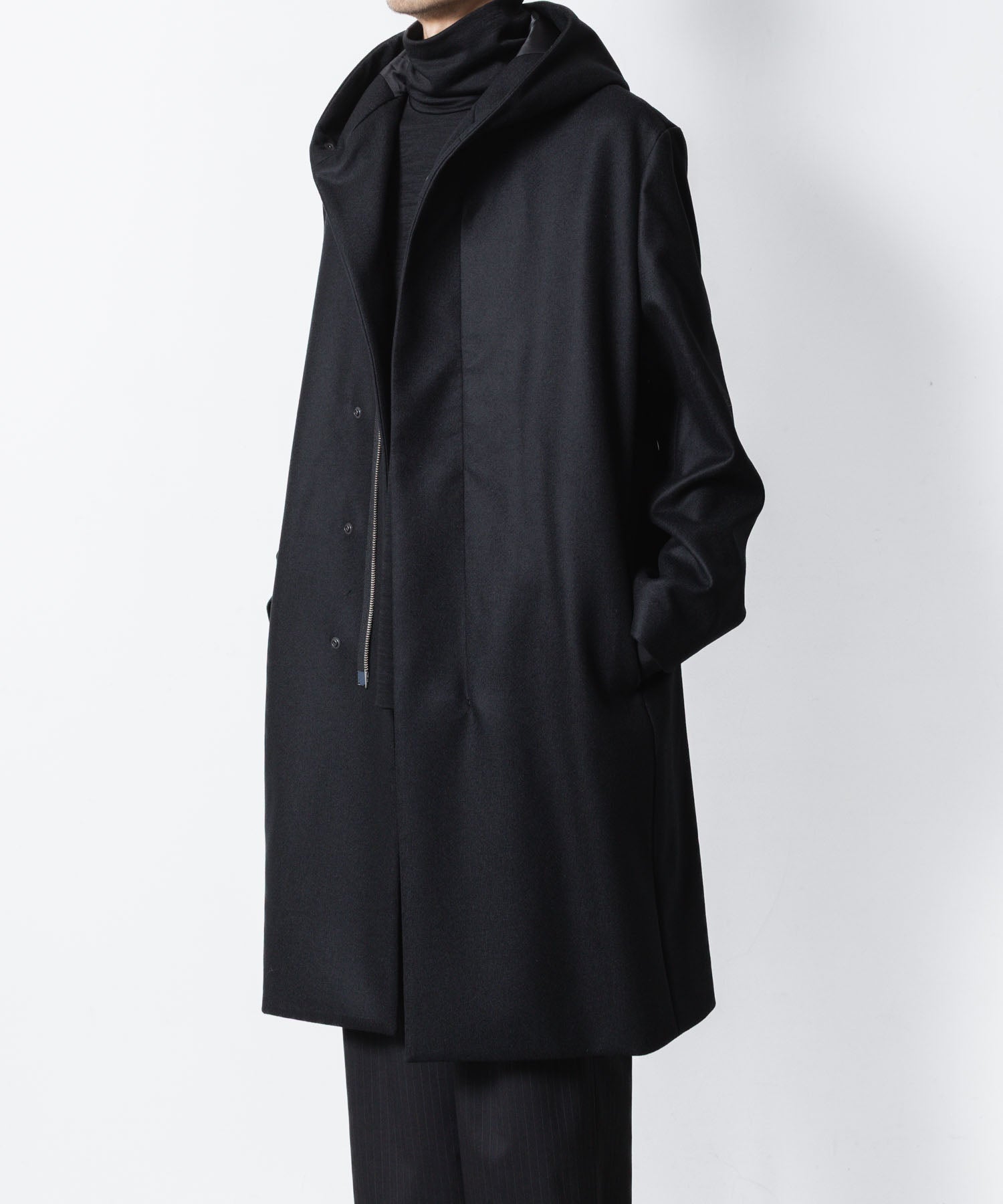 ATTACHMENT / EXCLUSIVE ITEMアタッチメントの2/90 SUPER120S MALTON ZIPUP HOODED COAT - BLACKの公式通販サイトsession福岡セレクトショップ