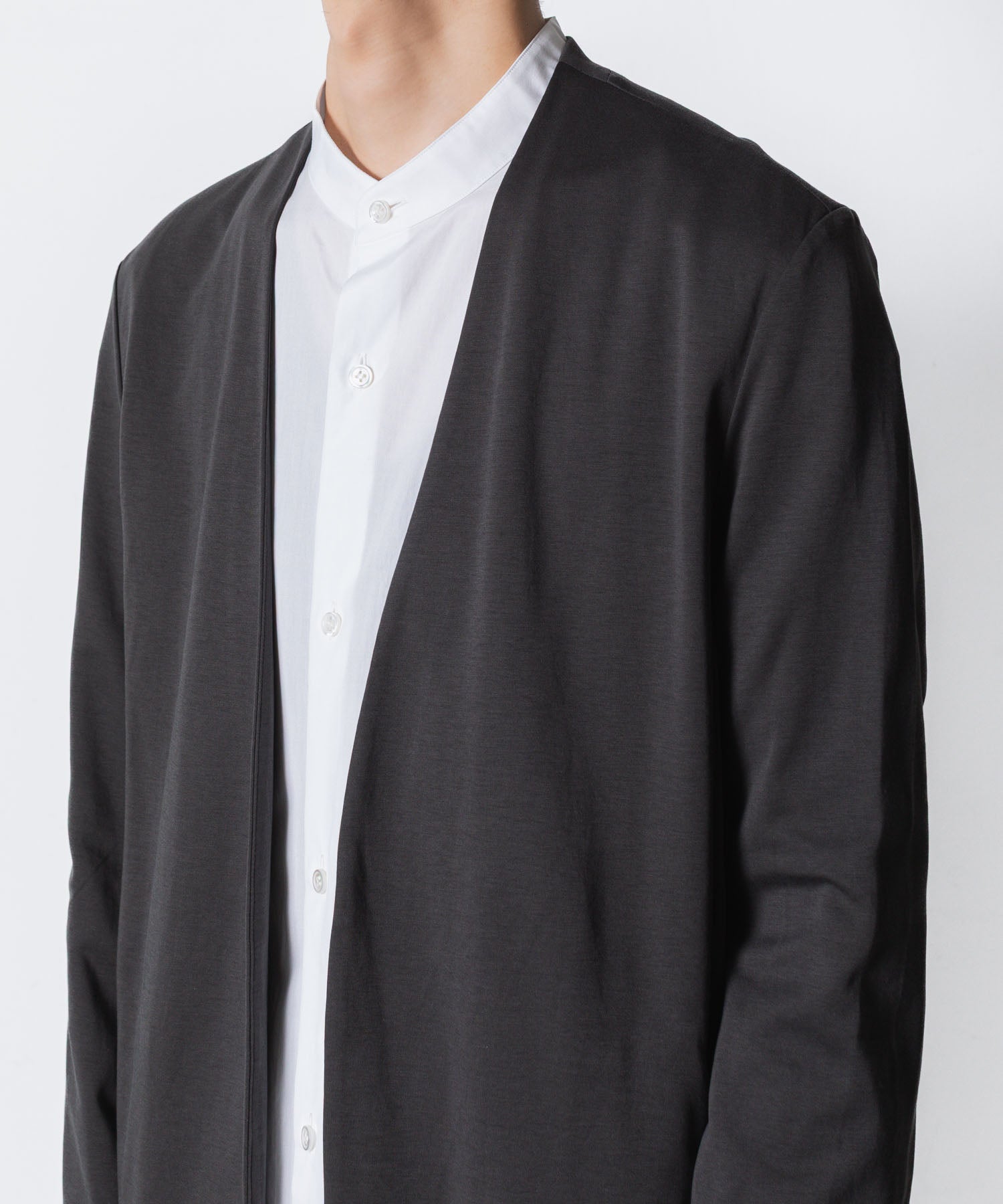 ATTACHMENT アタッチメントのCOTTON DOUBLE FACE COLLARLESS CARDIGAN - D.GRAYの公式通販サイトsession福岡セレクトショップ