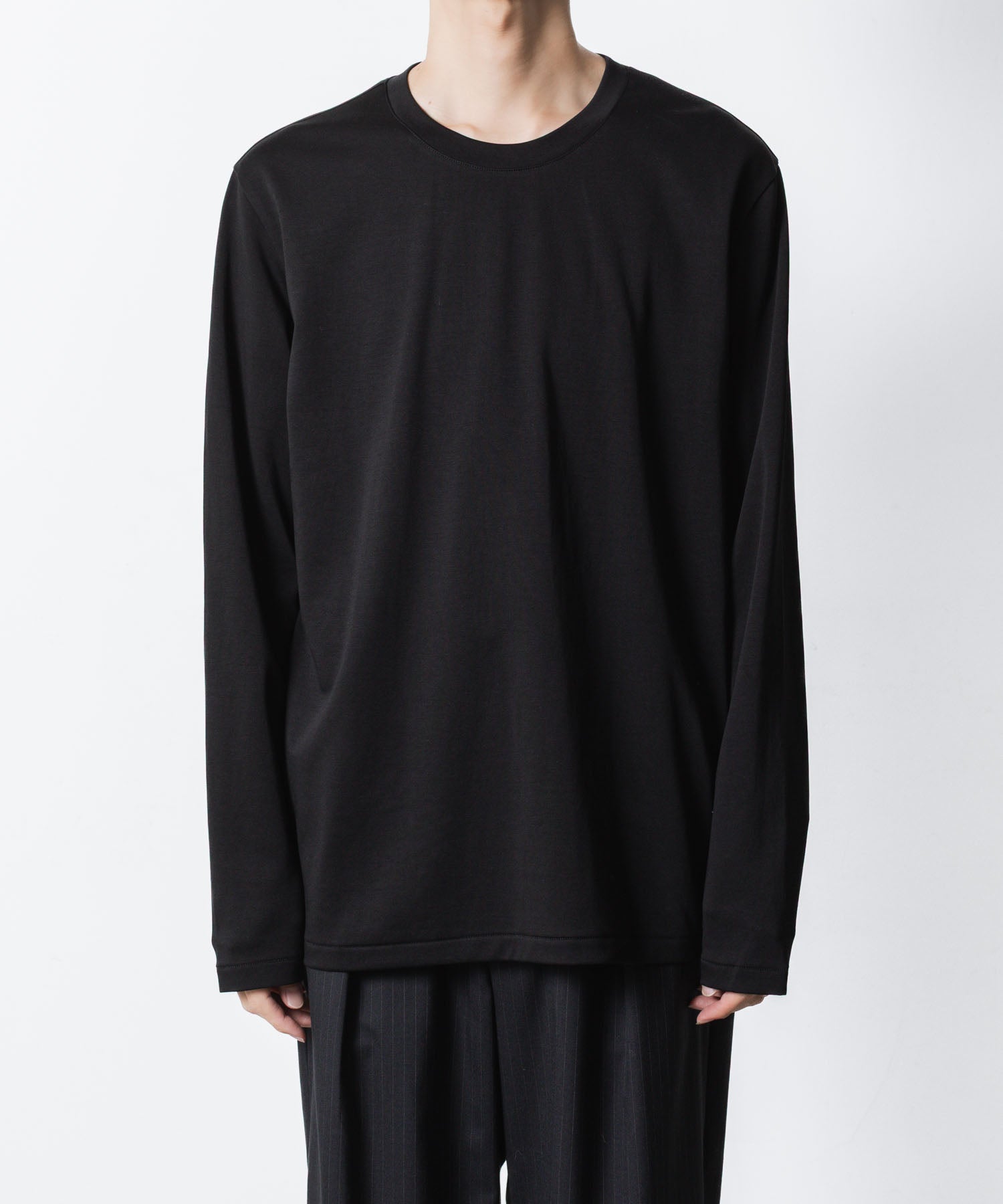 【 ATTACHMENT 】COTTON DOUBLE FACE SLIM FIT L/S TEE - BLACK