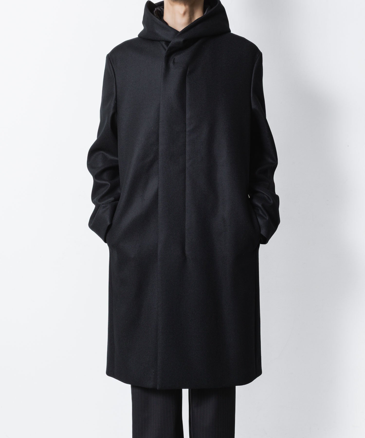 ATTACHMENT / EXCLUSIVE ITEMアタッチメントの2/90 SUPER120S MALTON ZIPUP HOODED COAT - BLACKの公式通販サイトsession福岡セレクトショップ