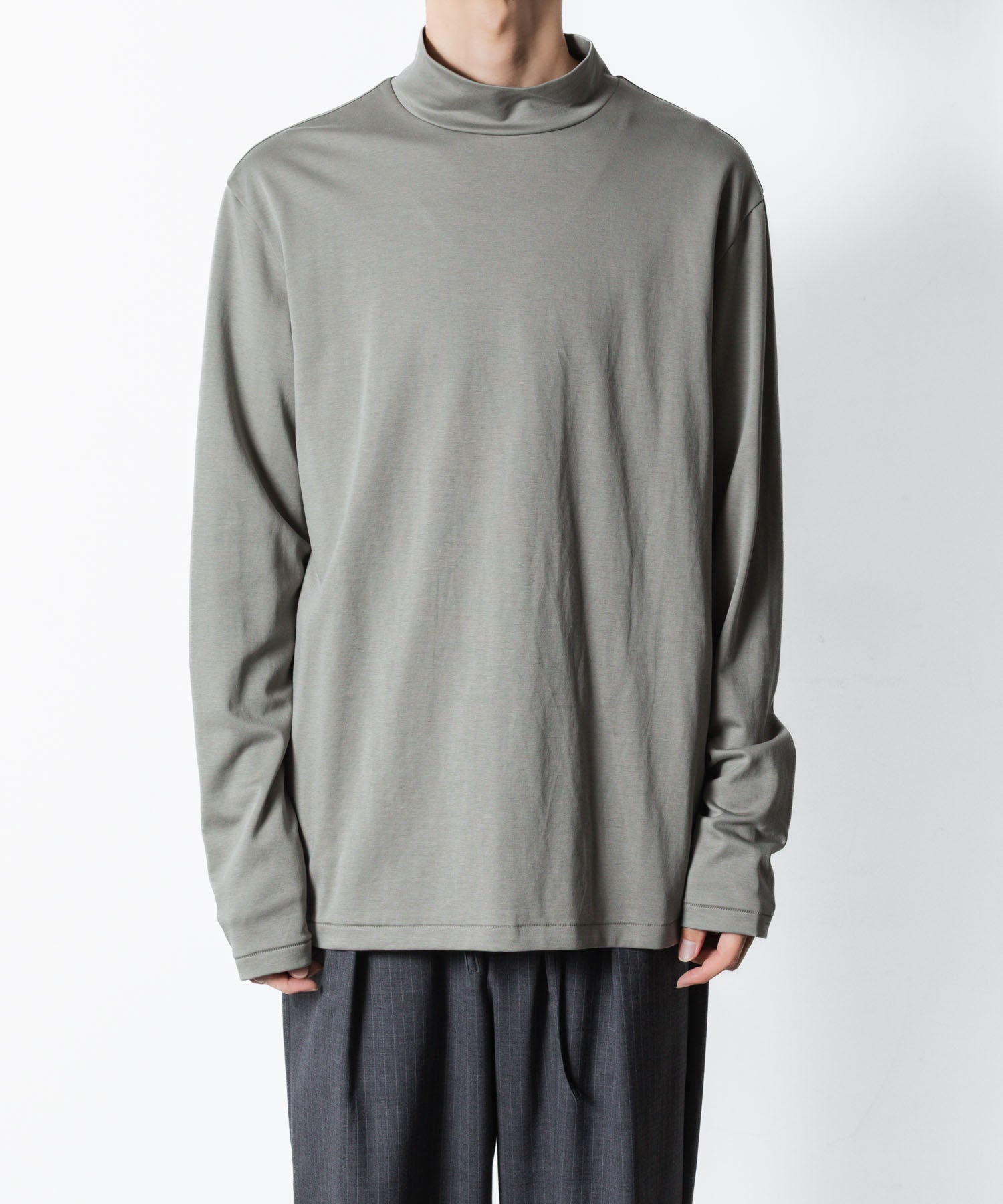 【 ATTACHMENT 】COTTON DOUBLE FACE SLIM FIT HIGHNECK L/S TEE - L.KH GRAY