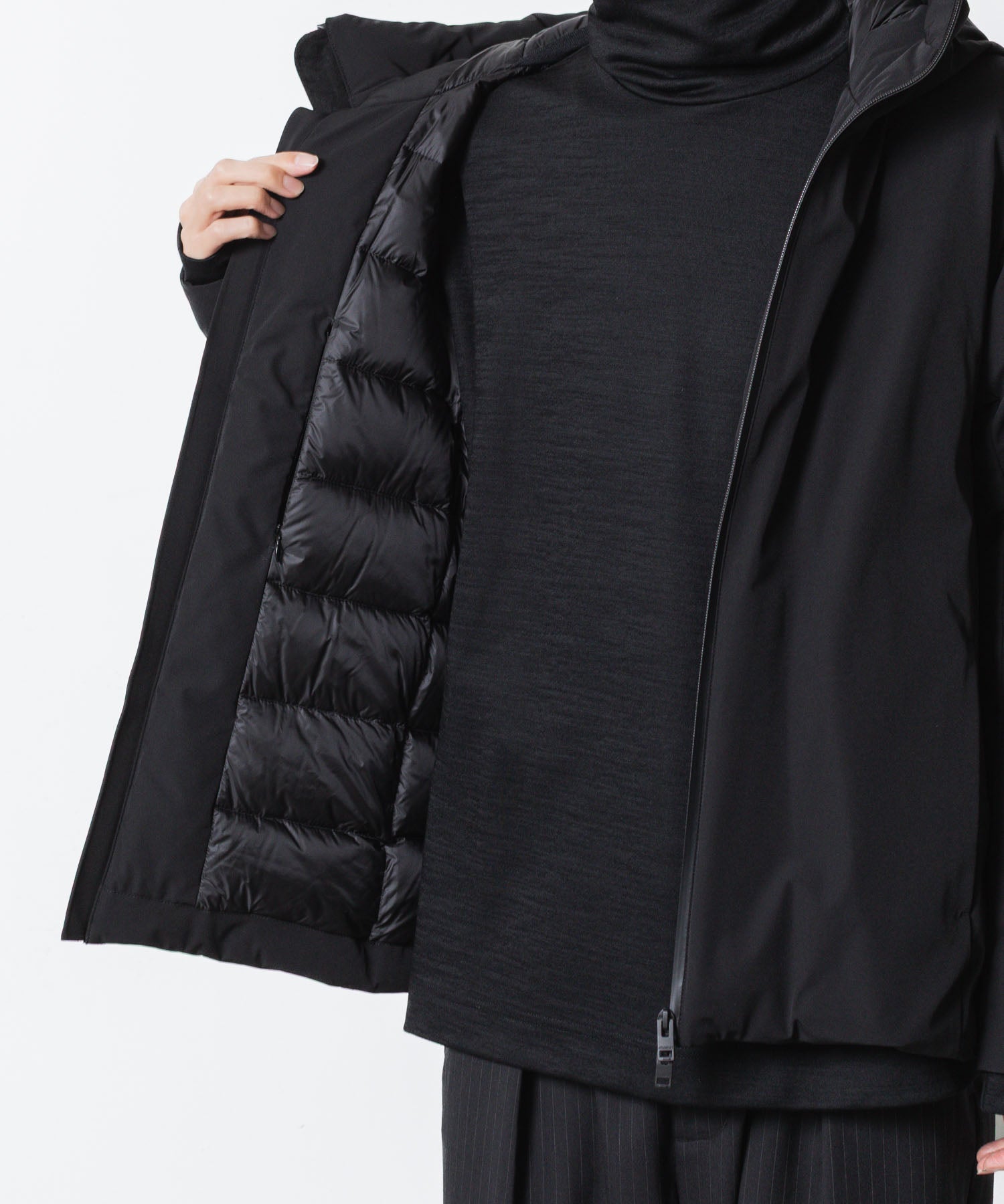 ATTACHMENT アタッチメントの3LAYER LIGHT TAFFETA HOODED DOWN JACKET - BLACKの公式通販サイトsession福岡セレクトショップ
