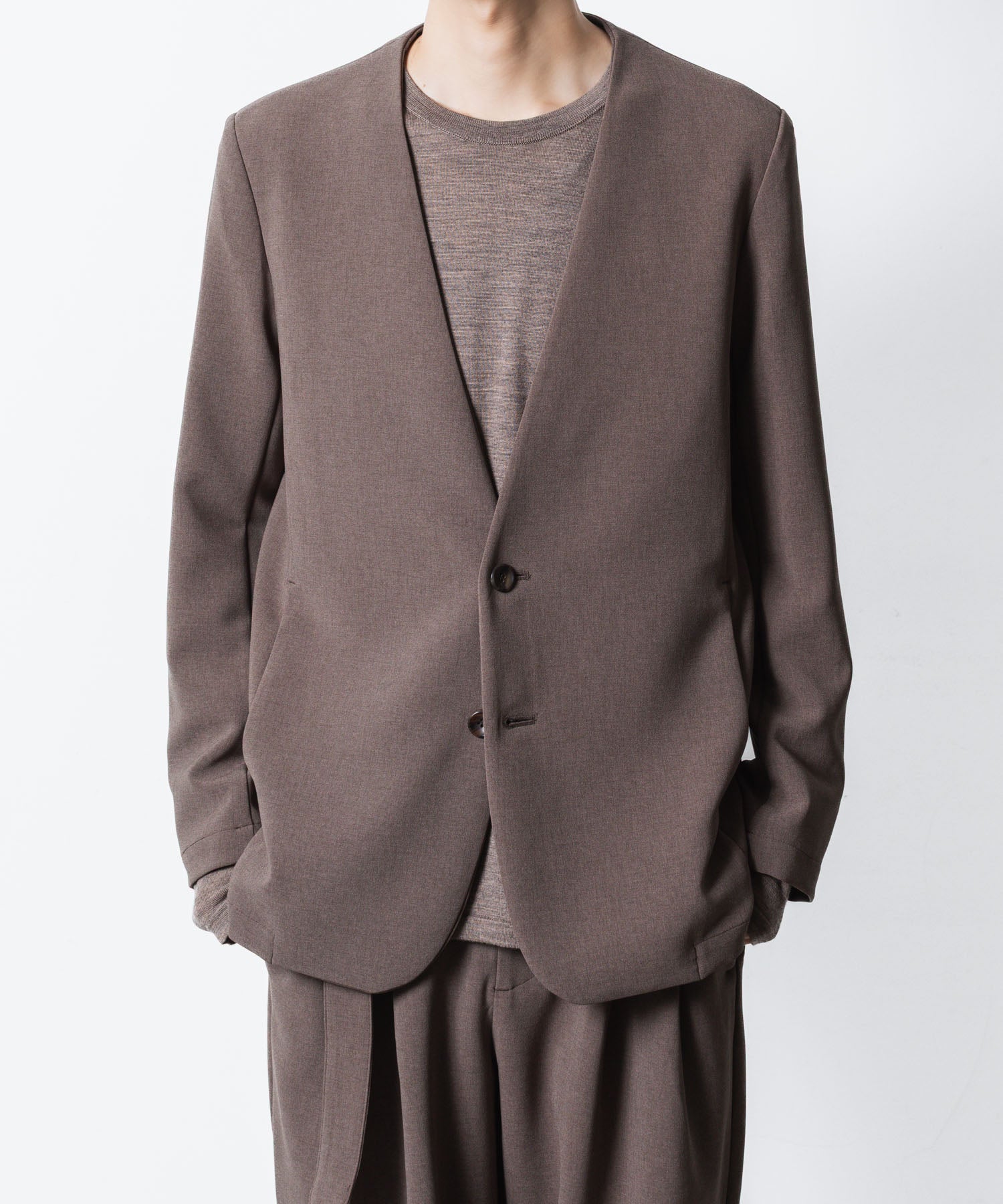 ATTACHMENT アタッチメントのPE STRETCH DOUBLE CLOTH COLLARLESS JKT - D.KH GRAYの公式通販サイトsession福岡セレクトショップ