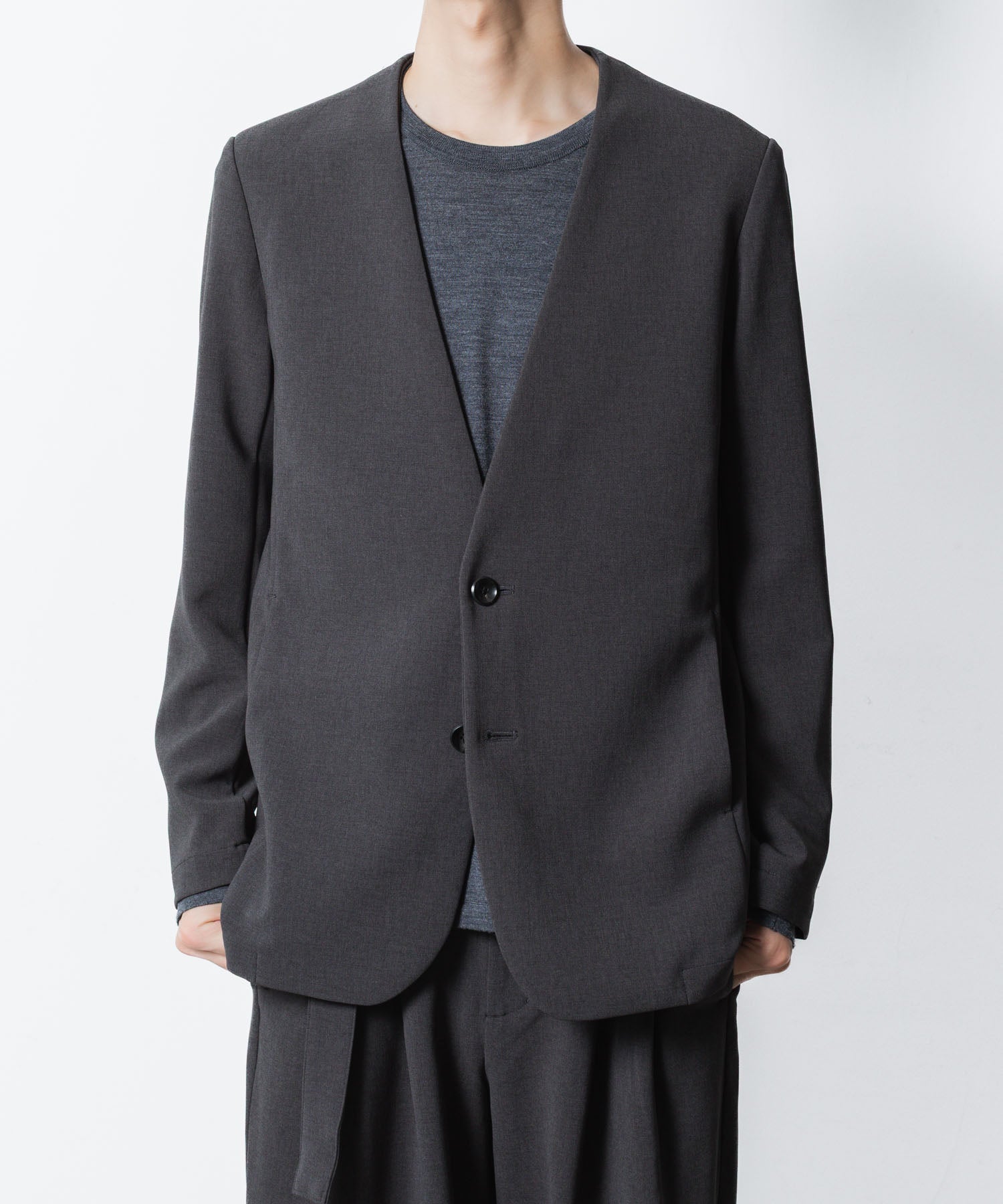 ATTACHMENT アタッチメントのPE STRETCH DOUBLE CLOTH COLLARLESS JKT - X.GRAYの公式通販サイトsession福岡セレクトショップ
