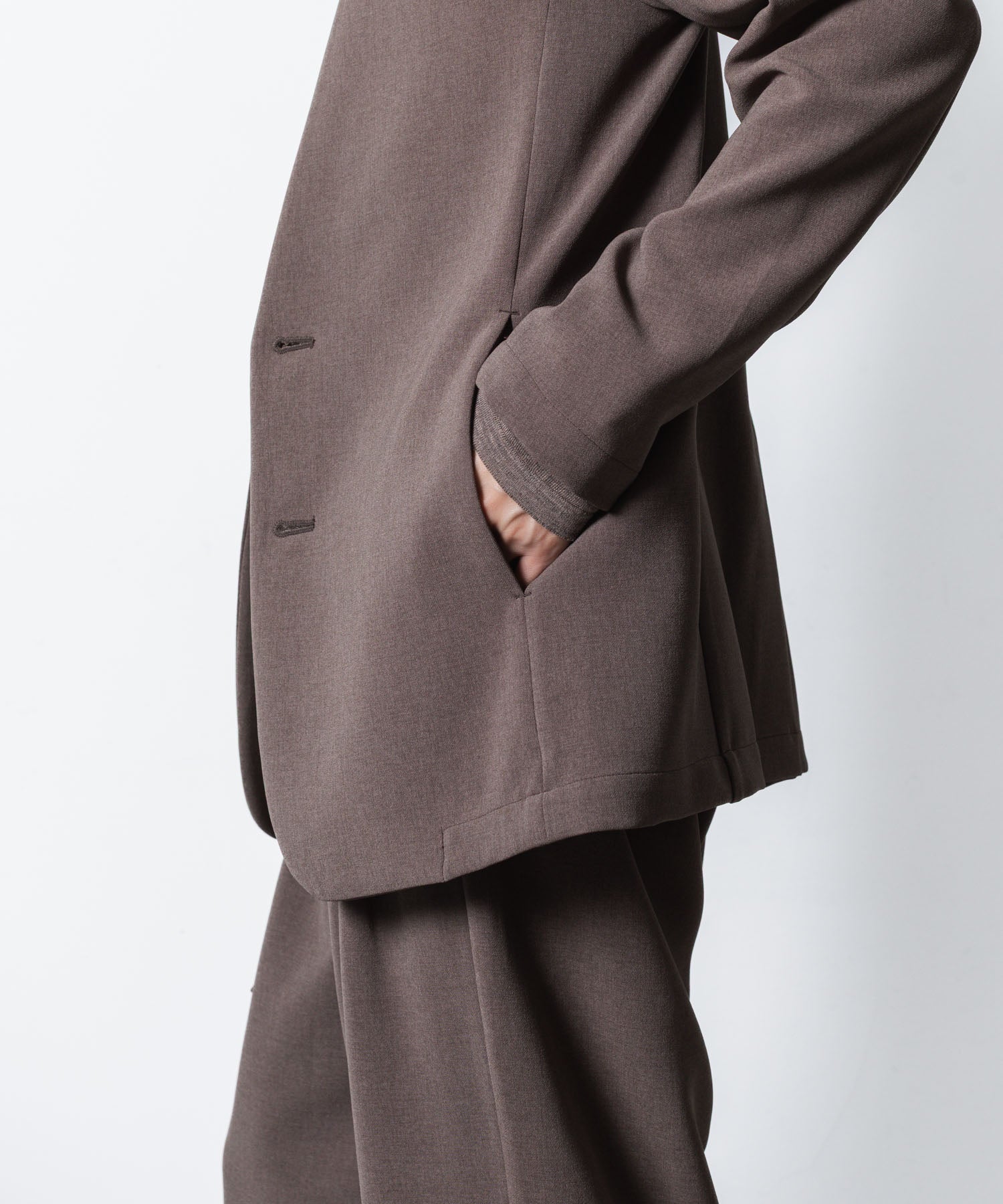 ATTACHMENT アタッチメントのPE STRETCH DOUBLE CLOTH COLLARLESS JKT - D.KH GRAYの公式通販サイトsession福岡セレクトショップ