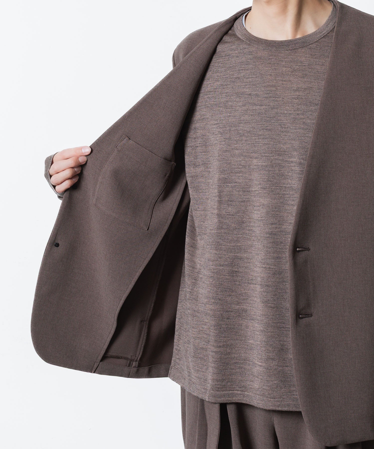 ATTACHMENT アタッチメントのPE STRETCH DOUBLE CLOTH COLLARLESS JKT - D.KH GRAYの公式通販サイトsession福岡セレクトショップ