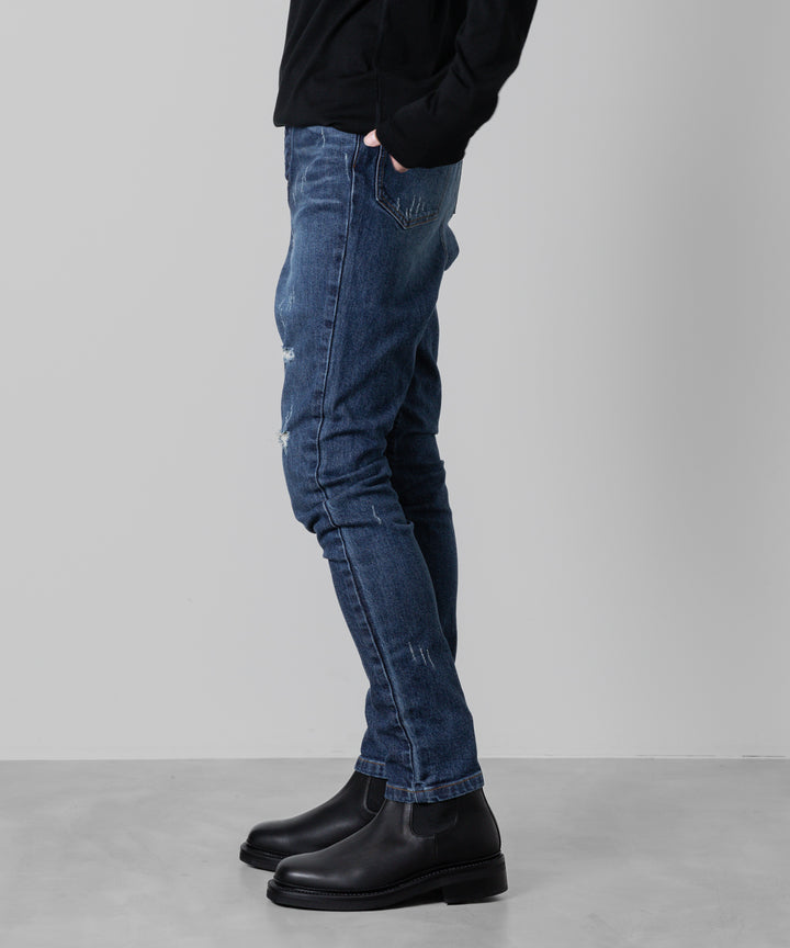 ato(アトウ)の23awコレクションのDAMAGED STRETCH SARROUEL DENIM PANTSのNAVY