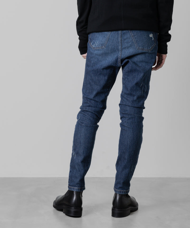 ato(アトウ)の23awコレクションのDAMAGED STRETCH SARROUEL DENIM PANTSのNAVY