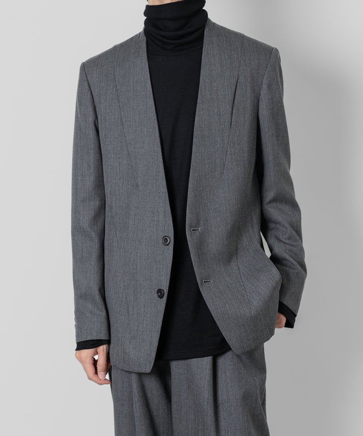 ato(アトウ)のWOOL TWILL NO COLLAR JACKETのCHARCOAL