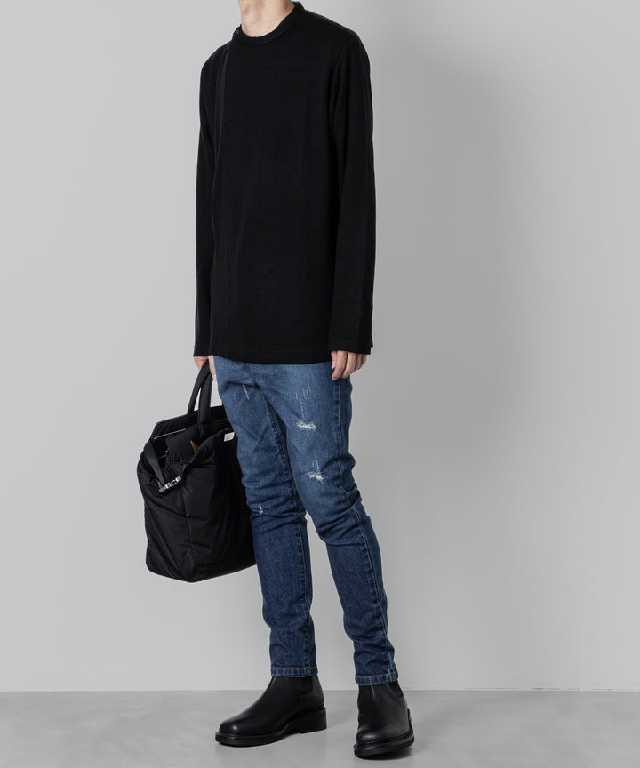 ato(アトウ)の23awコレクションのDAMAGED STRETCH SARROUEL DENIM PANTSのNAVY