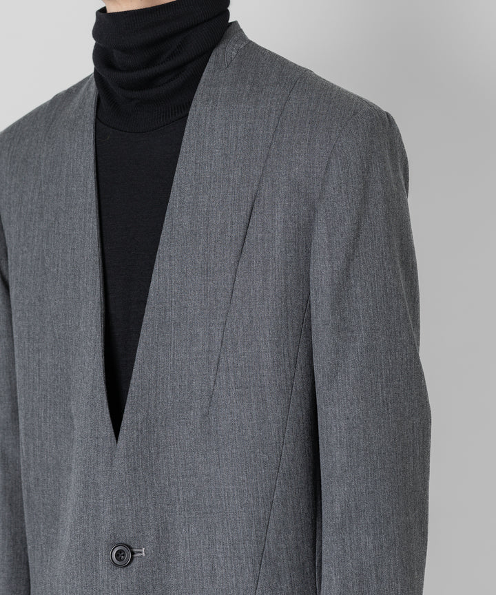 ato(アトウ)のWOOL TWILL NO COLLAR JACKETのCHARCOAL