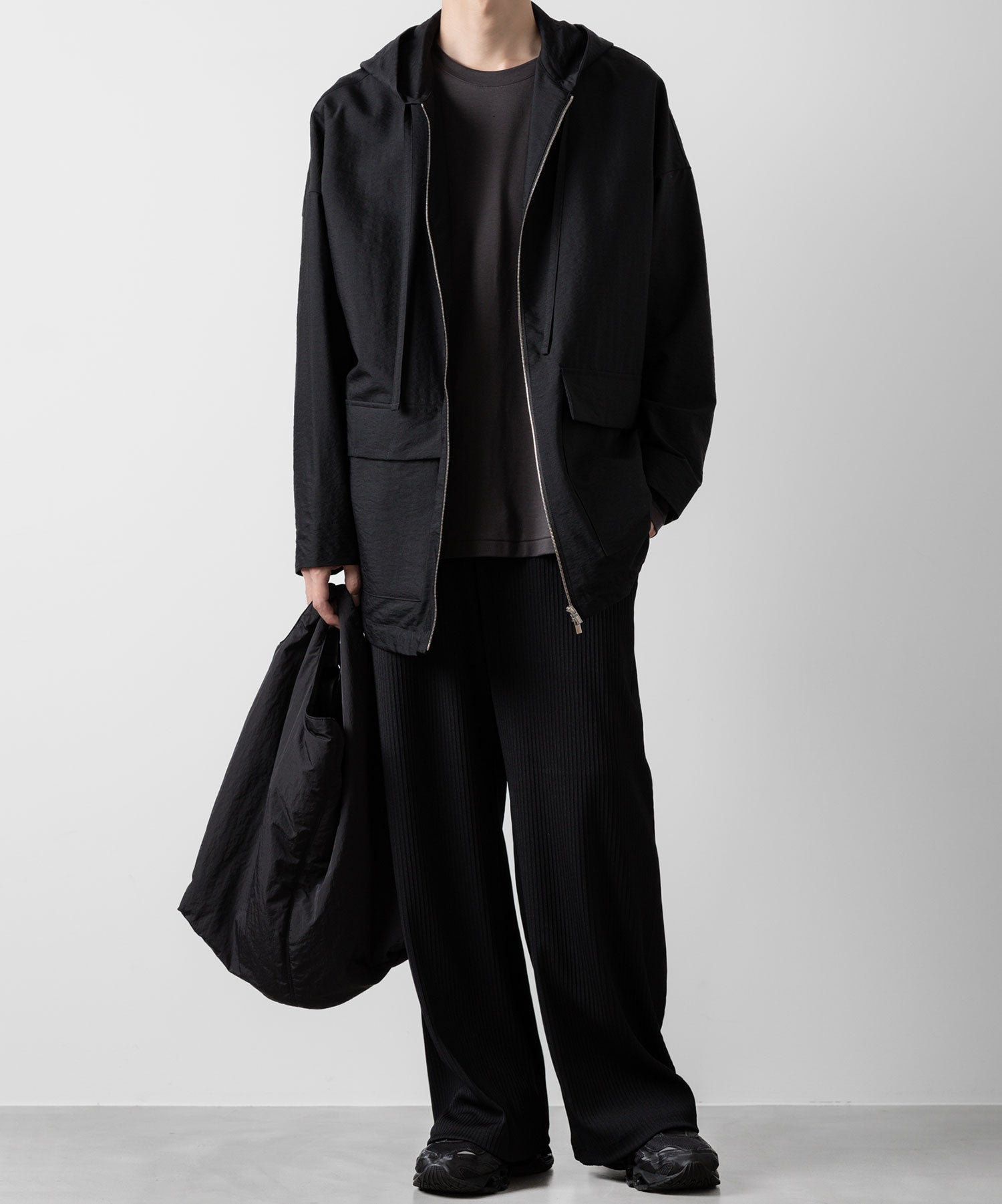 ATTACHMENT アタッチメントのPE STRETCH RIB WIDE LOUNGE TROUSERS - BLACK 公式通販サイトsession福岡セレクトショップ