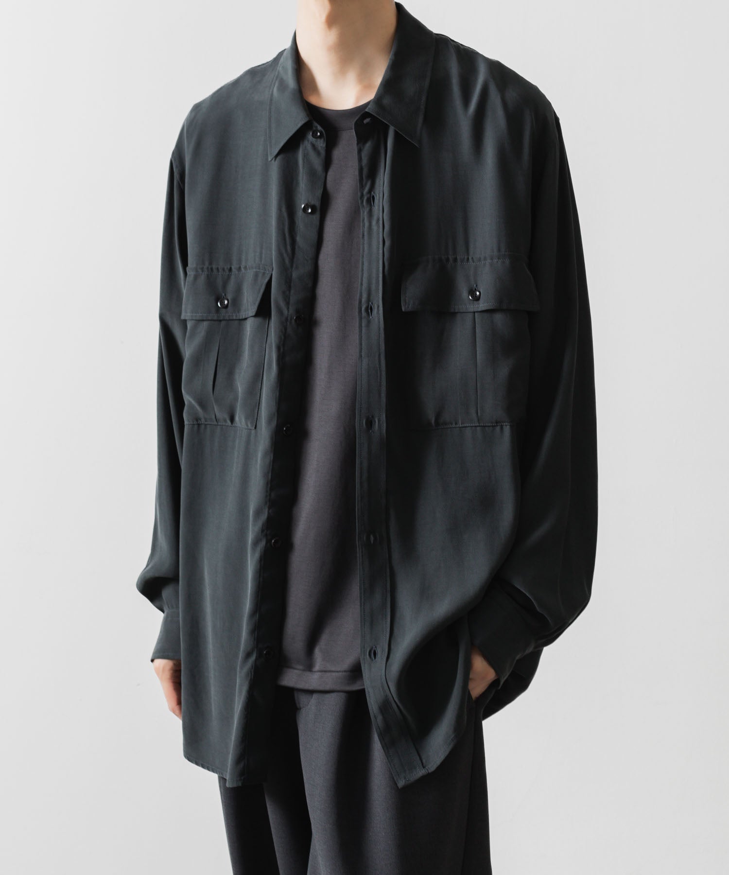 ATTACHMENT アタッチメントのCU/RY FIBRIL TAFFETA PATCH POCKET L/S SHIRT - D.GRAYの公式通販サイトsession福岡セレクトショップ