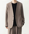 【 ATTACHMENT 】PE STRETCH DOUBLE CLOTH COLLARLESS JACKET - D.BROWN