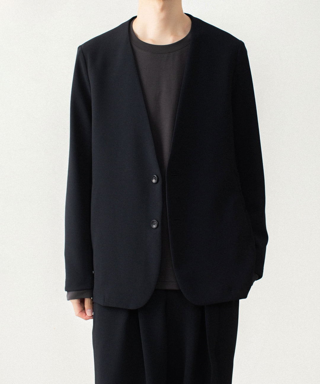ATTACHMENT アタッチメントのPE STRETCH DOUBLE CLOTH COLLARLESS JACKET - BLACKの公式通販サイトsession福岡セレクトショップ