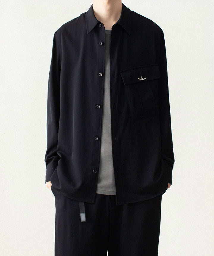 ATTACHMENT アタッチメントのWASHABLE HIGH TWIST GABARDINE UTILITY L/S SHIRT - BLACKの公式通販サイトsession福岡セレクトショップ