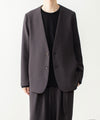 【 ATTACHMENT 】PE STRETCH DOUBLE CLOTH COLLARLESS JACKET - D.KH GRAY