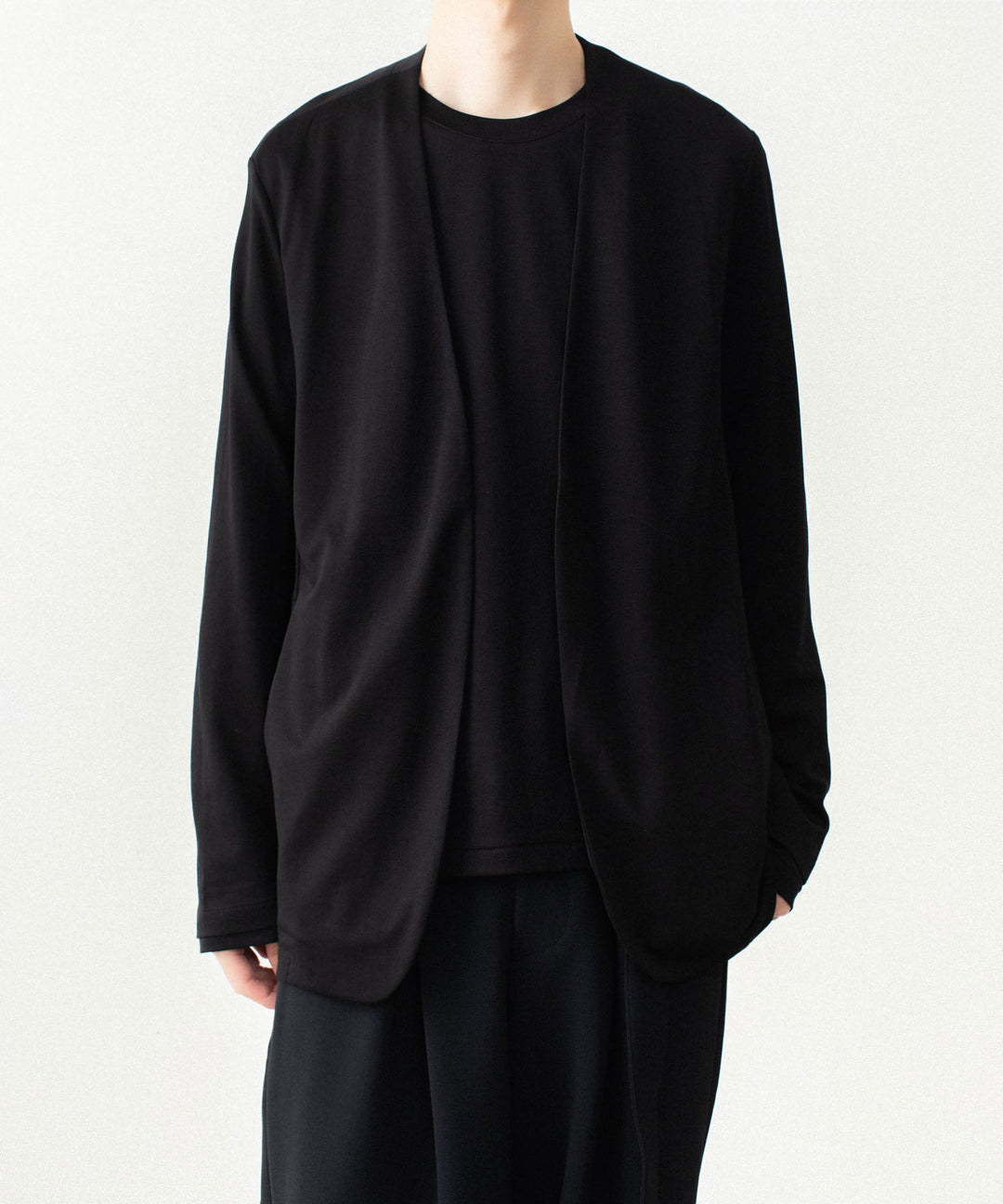 ATTACHMENT アタッチメントのCOTTON DOUBLE FACE COLLARLESS CARDIGAN - BLACKの公式通販サイトsession福岡セレクトショップ