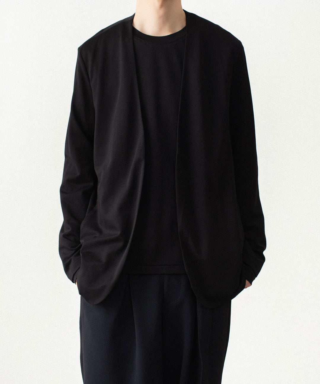 ATTACHMENT アタッチメントのCOTTON DOUBLE FACE COLLARLESS CARDIGAN - BLACKの公式通販サイトsession福岡セレクトショップ