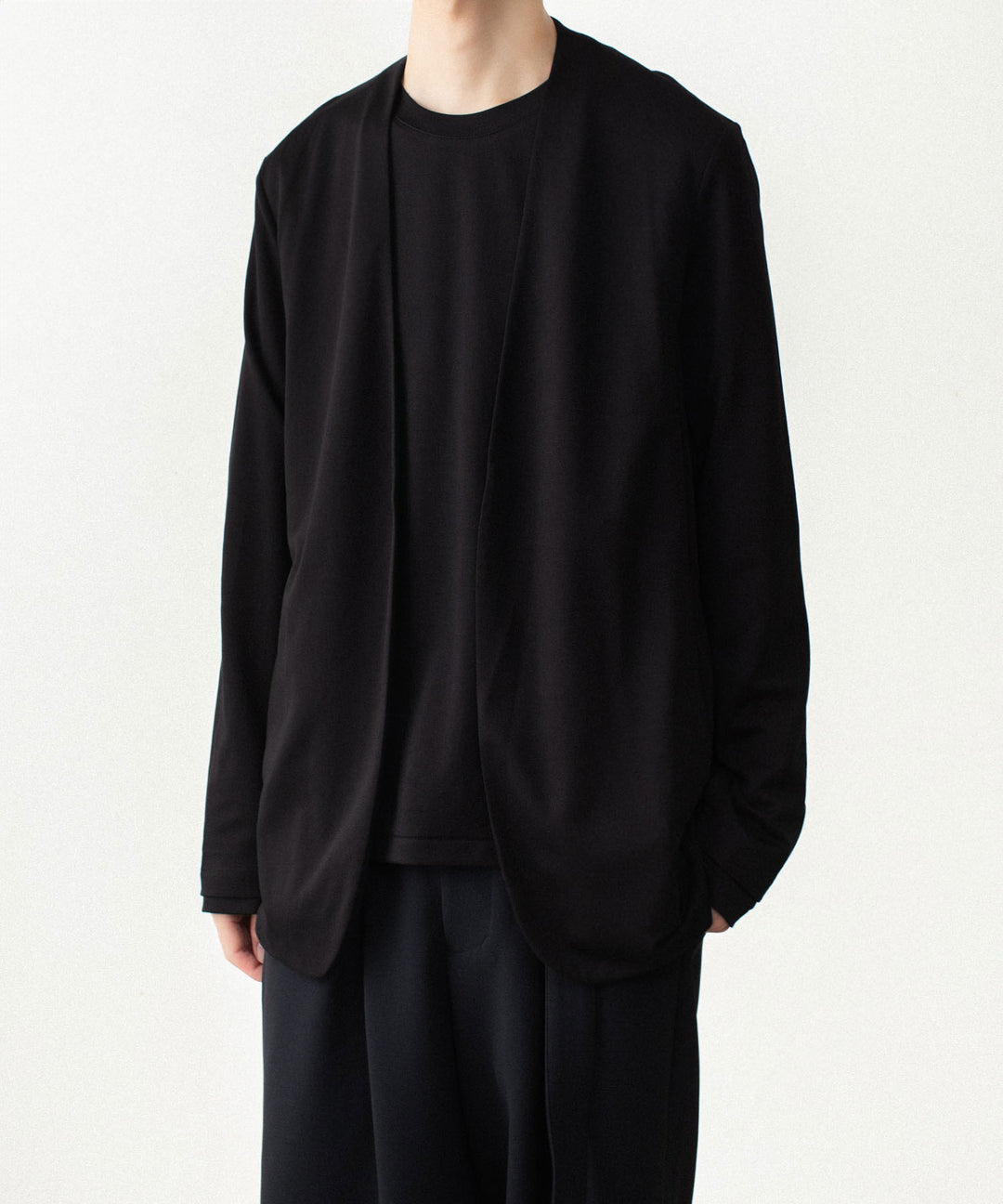 ATTACHMENT アタッチメントのCOTTON DOUBLE FACE COLLARLESS CARDIGAN - BLACKの公式通販サイトsession福岡セレクトショップ