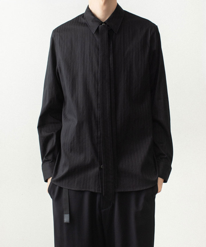 ATTACHMENT アタッチメントのCO SHADOW STRIPE BROAD NARROW TIE L/S SHIRT - BLACKの公式通販サイトsession福岡セレクトショップ