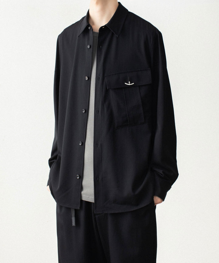 ATTACHMENT アタッチメントのWASHABLE HIGH TWIST GABARDINE UTILITY L/S SHIRT - BLACKの公式通販サイトsession福岡セレクトショップ