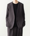 【 ATTACHMENT 】PE STRETCH DOUBLE CLOTH COLLARLESS JACKET - D.BROWN